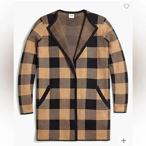 NWT J.Crew Vanessa sweater-jacket in black and brown buffalo check size Medium